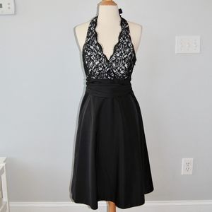 Black Halter Dress with Lace Bodice